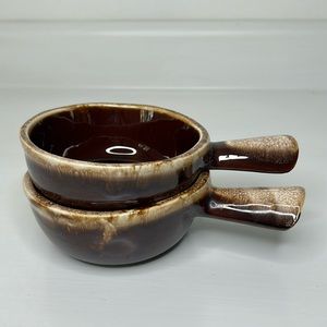 McCoy 7050 🍜 Vintage Ceramic Art Brown Drip Glaze French Onion Soup Crock Bowls
